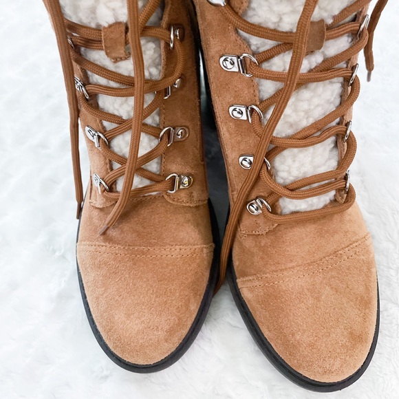 NEW- MARC FISHER Lakynn Hiker Suede Healed Tan Boots - Picture 10 of 14